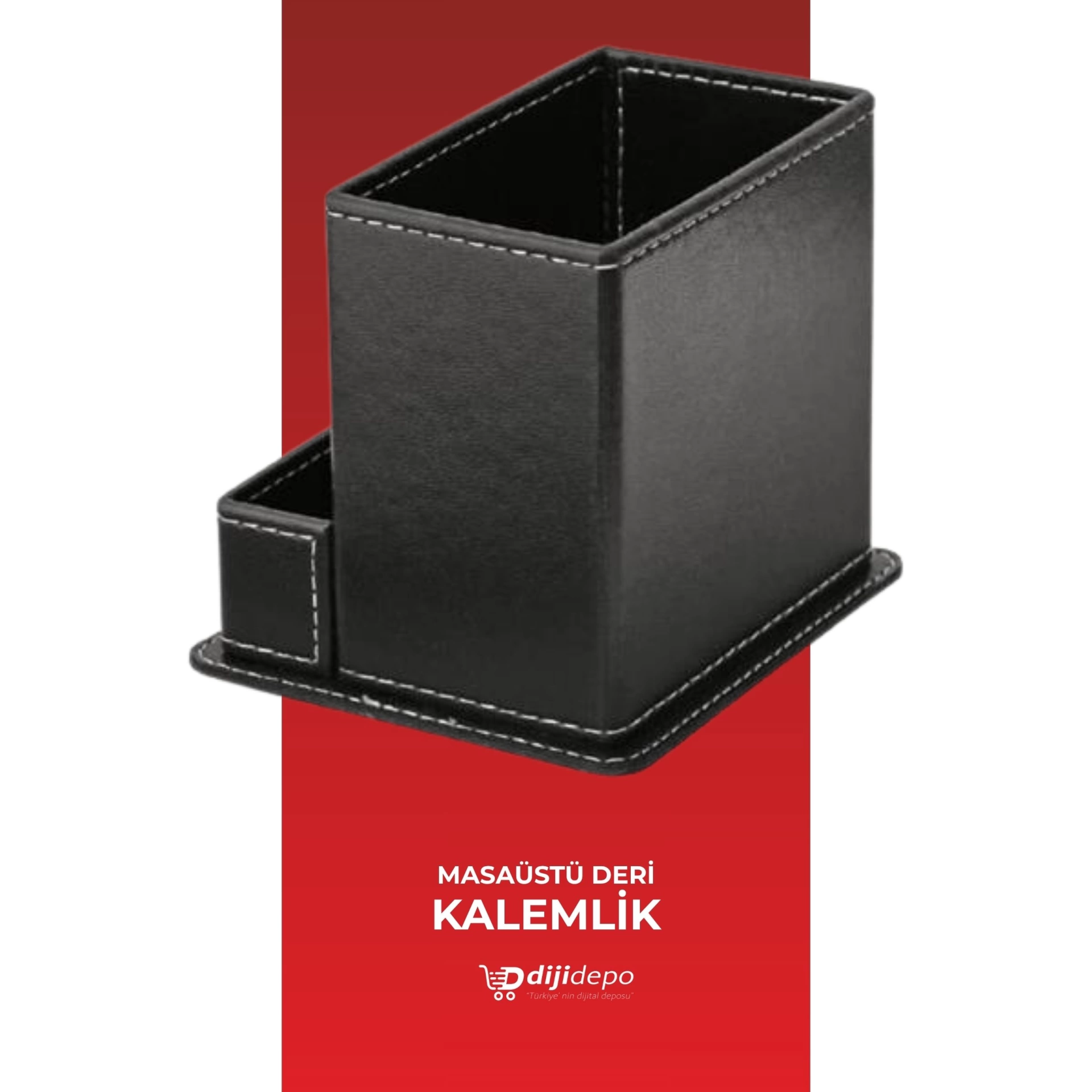 Lüks Deri Masaüstü Kalemlik - Tekli Düzenleyici - Siyah