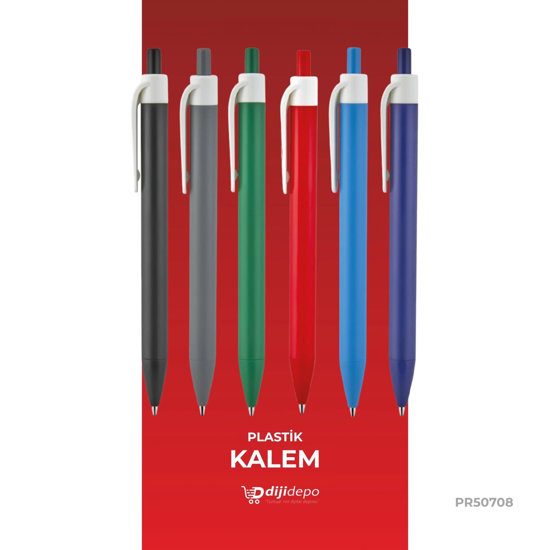 Kurumsal Baskılı Kontrast Tasarım Plastik Kalem - Beyaz Klipsli Promosyon Kalem Modelleri