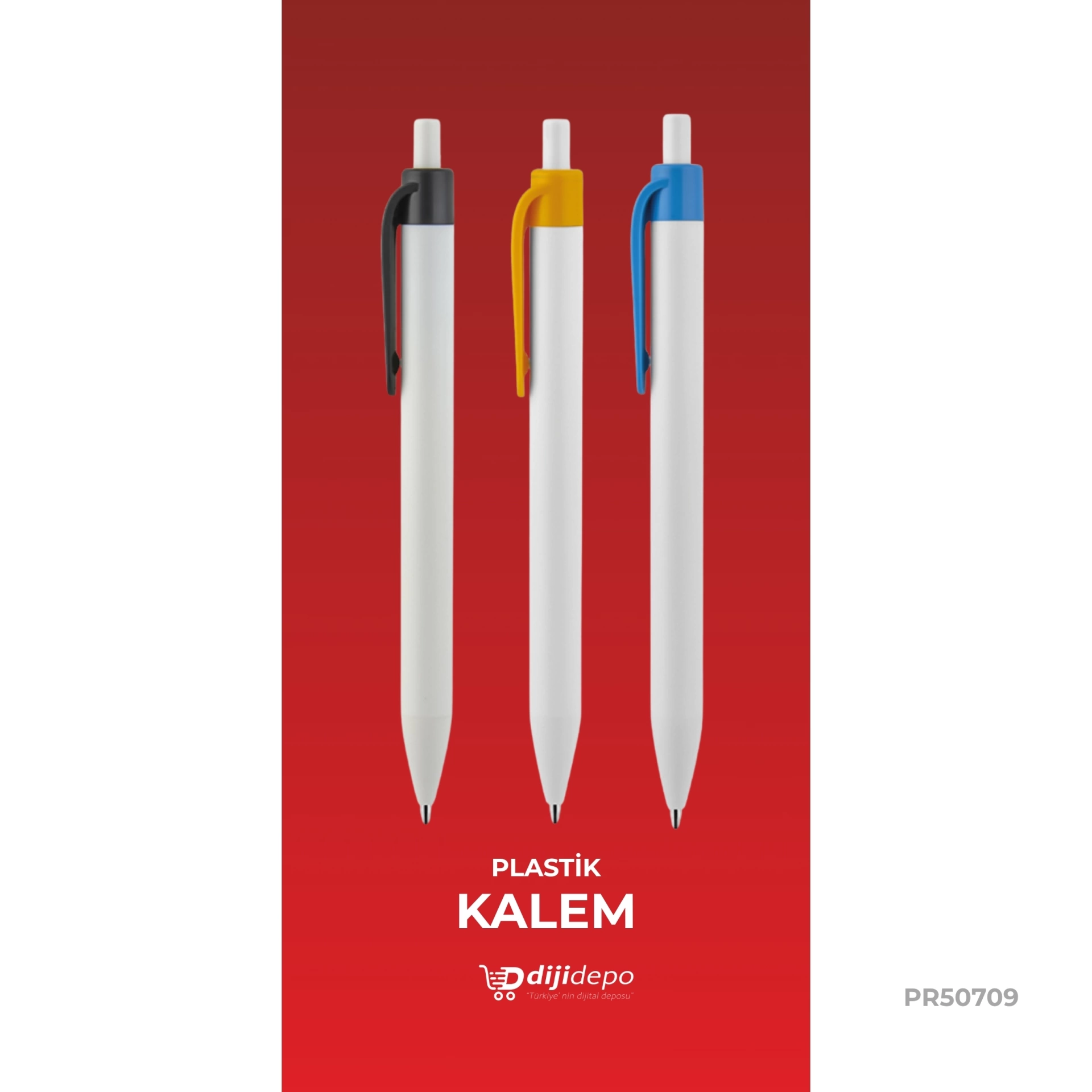 Ekonomik Promosyon Kalem Modelleri - Beyaz Gövde Renkli Klipsli Kalem
