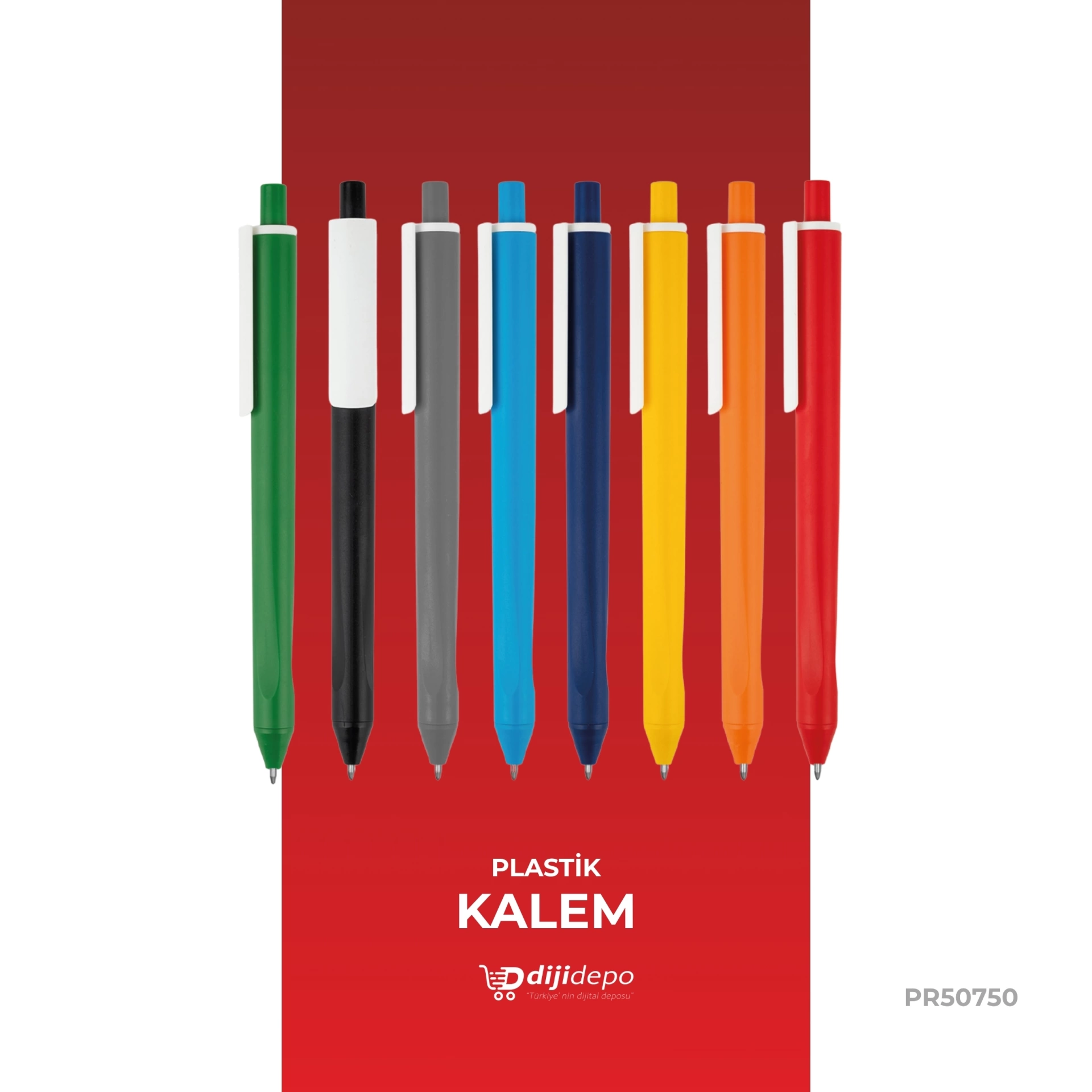 Kurumsal Logolu Renkli Plastik Tükenmez Kalem - Beyaz Klipsli Renkli Gövde