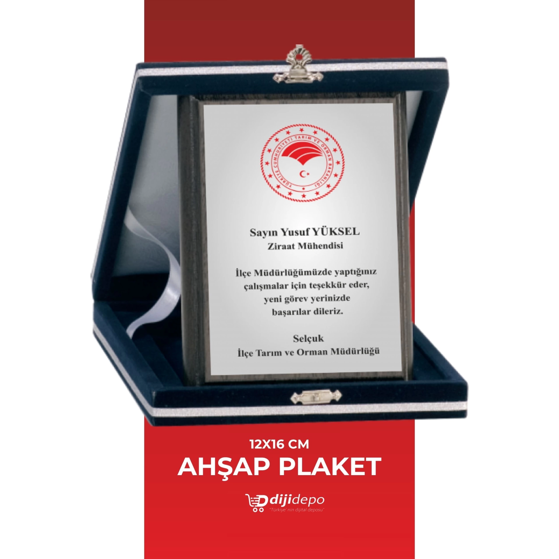 Lüks Lacivert Kadife Kutulu Ahşap Plaket - Kişiye Özel Logolu Kurumsal Teşekkür ve Başarı Ödülü