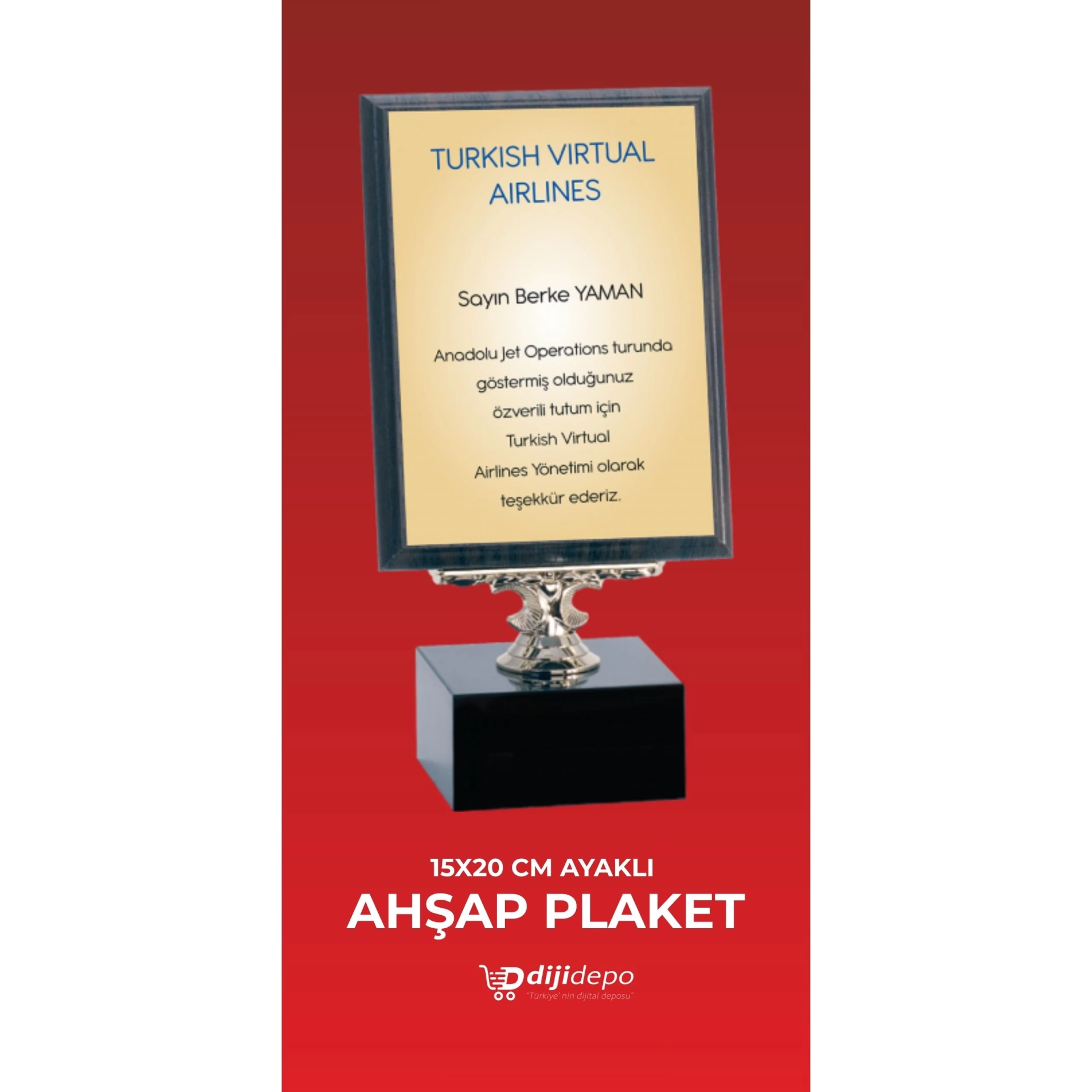 Mermer Kaideli Lüks Ayaklı Ahşap Plaket - Altın Detaylı Kişiye Özel Başarı ve Onur Ödülü