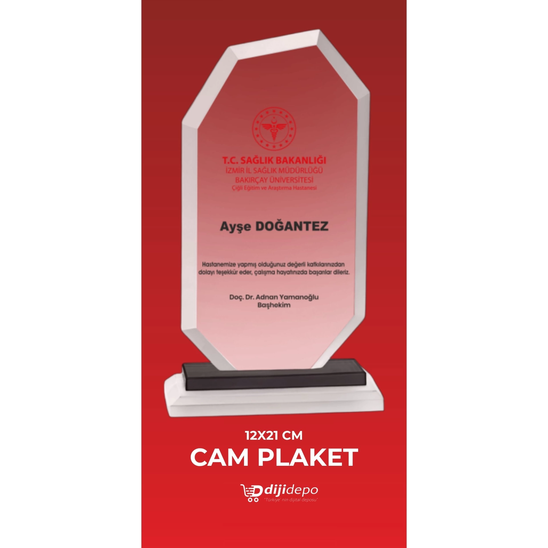 Kristal Kesim Cam Plaket - 12x21 cm Kişiye Özel Baskılı Kurumsal Başarı ve Teşekkür Ödülü