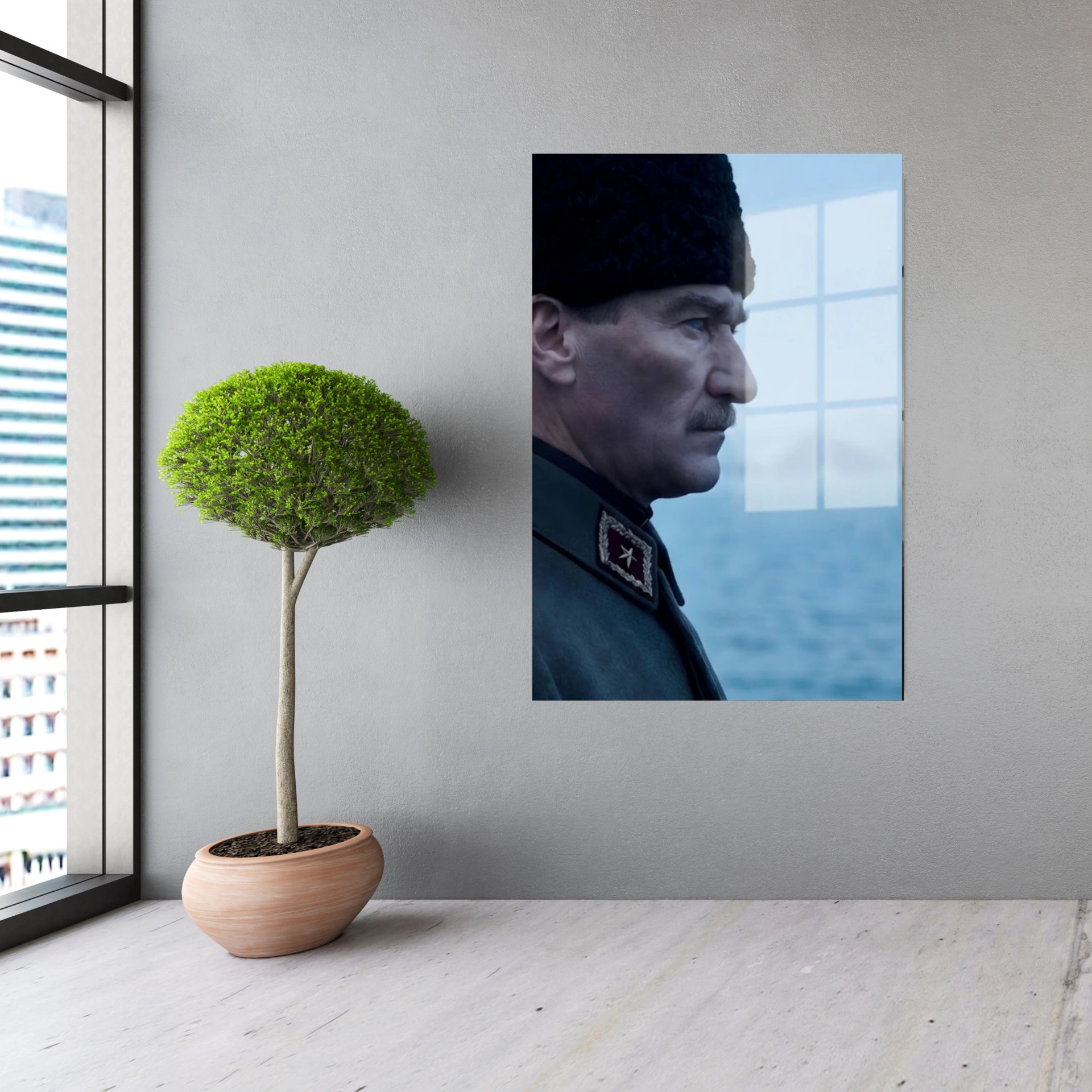 Atatürk Kalpaklı ve Deniz Temalı Cam Tablo