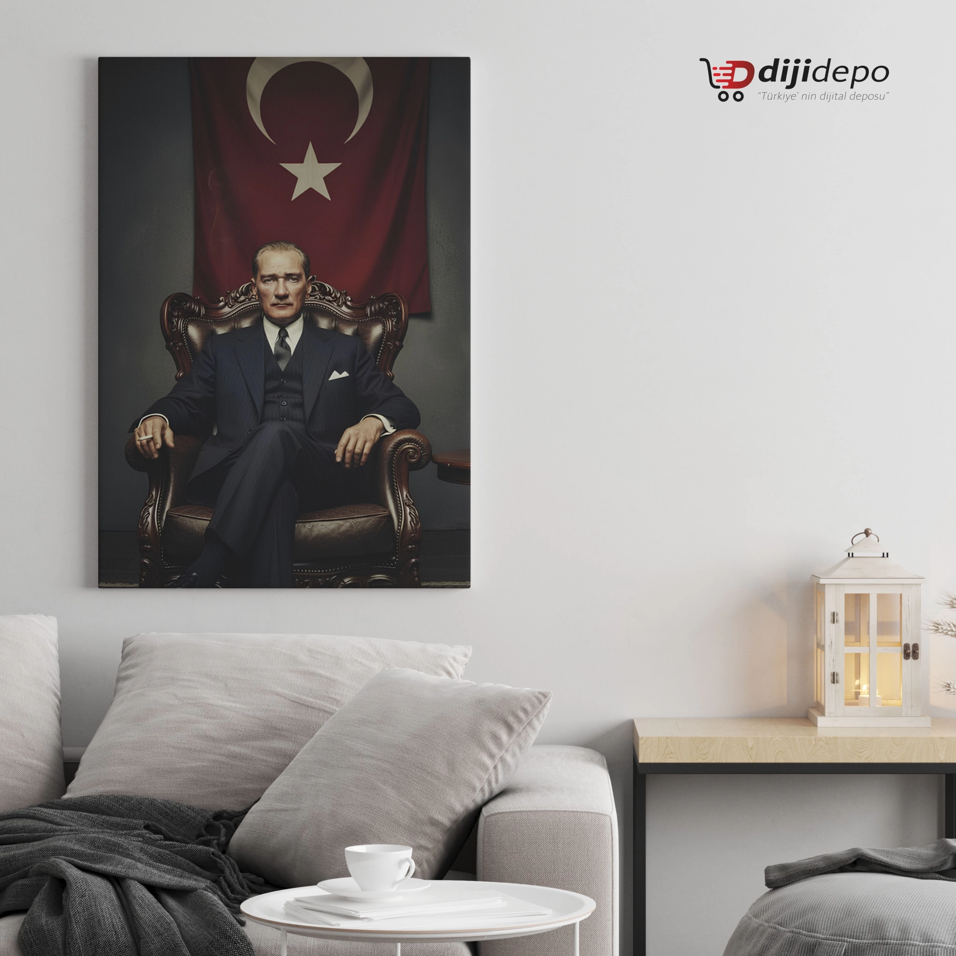 Koltukta Oturan Atatürk Kanvas Tablo