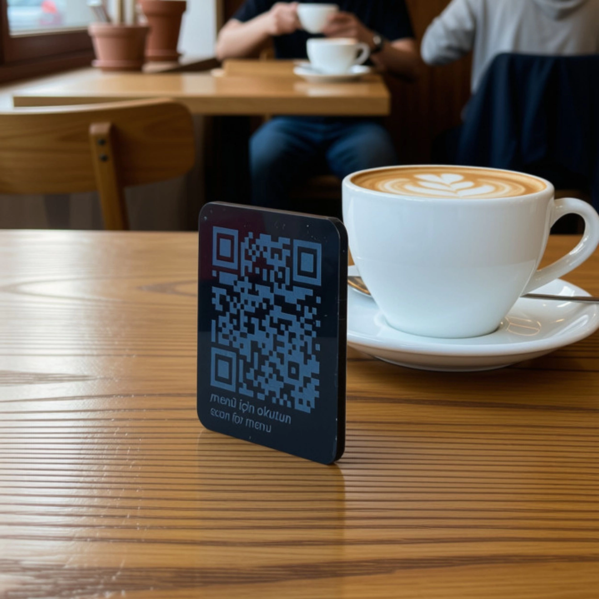 Kare QR Kod Menü ve Lazer İşlemeli Minik Masa Kartı