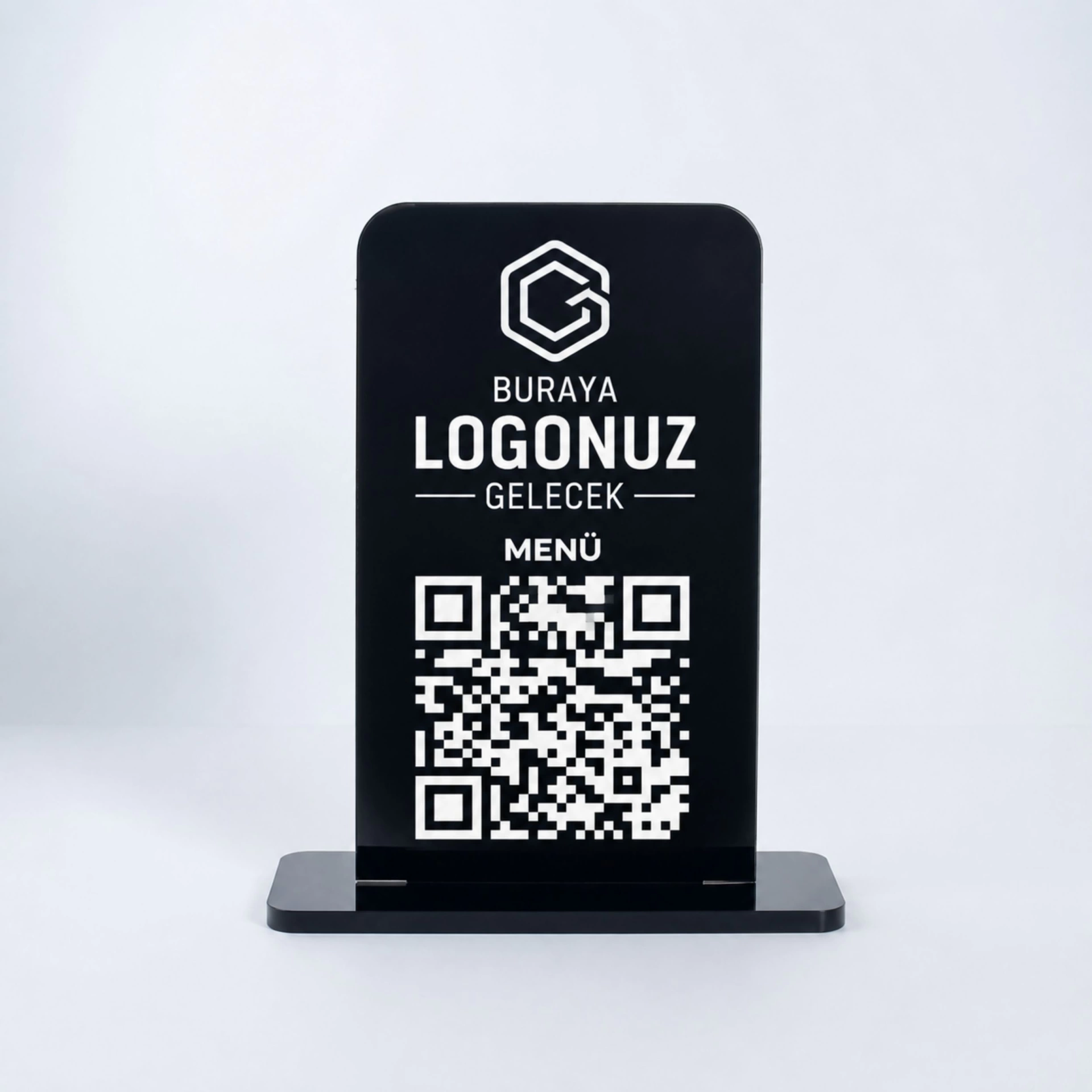 Ayaklı QR Kod Menü ve Dikey Logolu Masa Standı