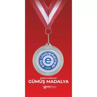 Baskılı Gümüş Madalya - Kırmızı Kurdeleli