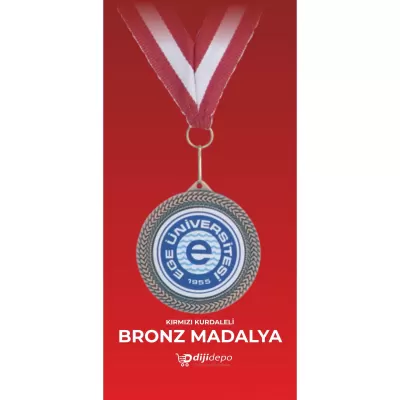 Baskılı Bronz Madalya - Kırmızı Kurdeleli