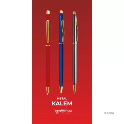 Özel Altın Detaylı Metal Tükenmez Kalem - Promosyon Baskılı Kalem
