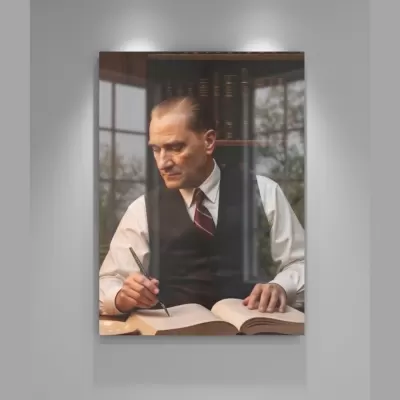 Atatürk Kitap Bilge ve Entelektüel Duruşlu Cam Tablo