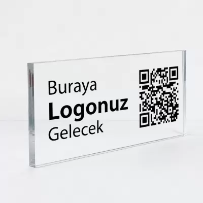 Şeffaf Masa Üstü QR Kod Menü -  Logolu Masa Standı