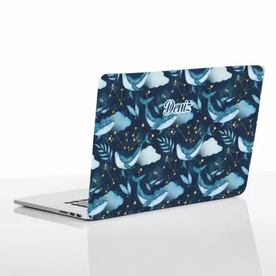 İsim Yazılı Balina ve Gökyüzü Tasarımlı Laptop Etiketi