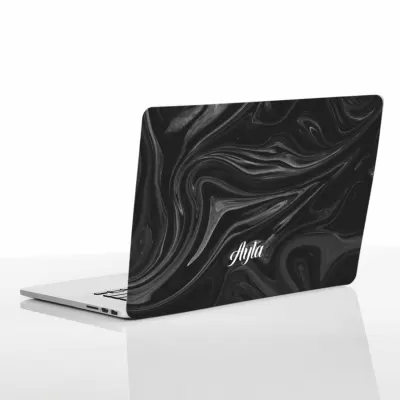 İsim Yazılı Siyah Mermer Desenli Laptop Etiketi