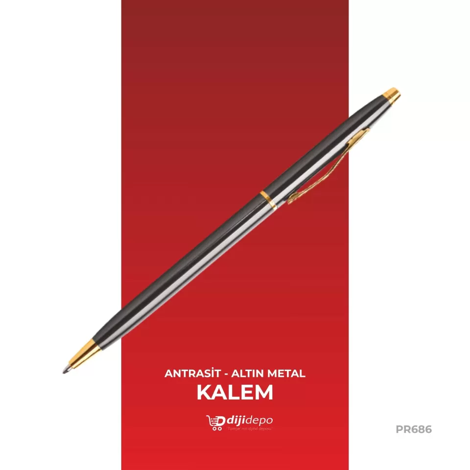 Özel Altın Detaylı Metal Tükenmez Kalem - Promosyon Baskılı Kalem