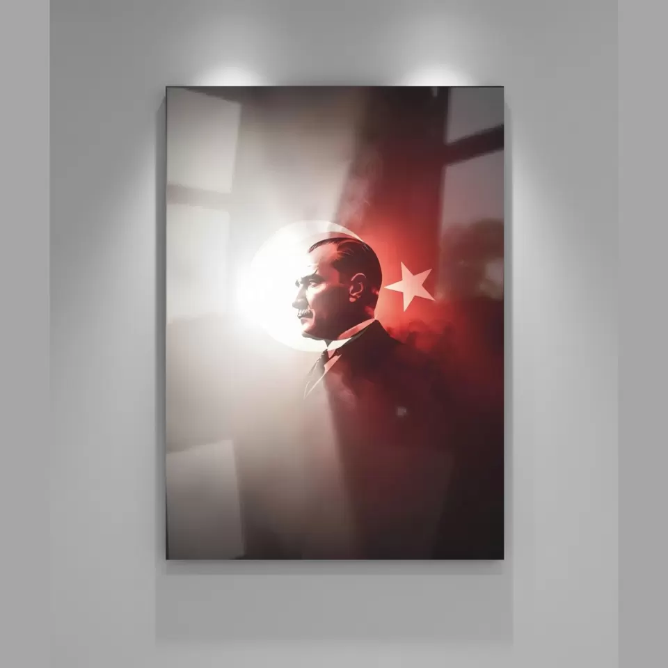 Mustafa Kemal Atatürk ve Türk Bayrağı Temalı Cam Tablo