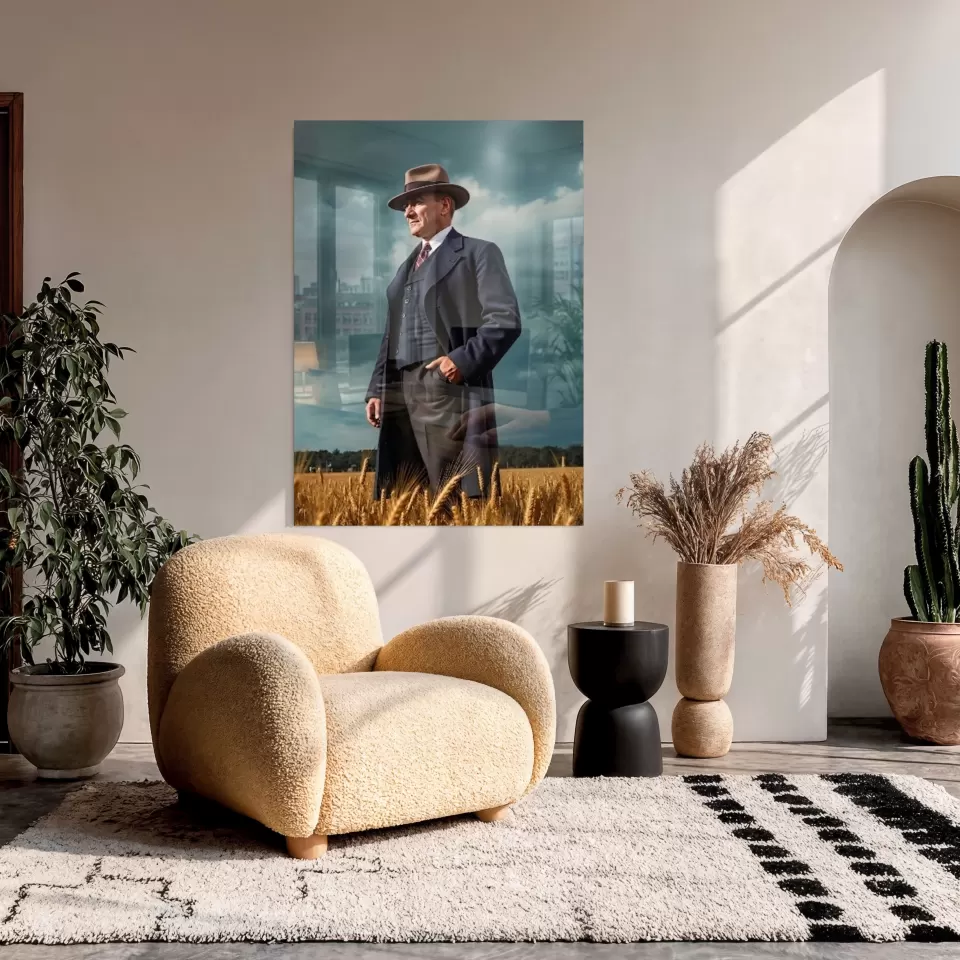 Atatürk Buğday Tarlasında Cam Tablo