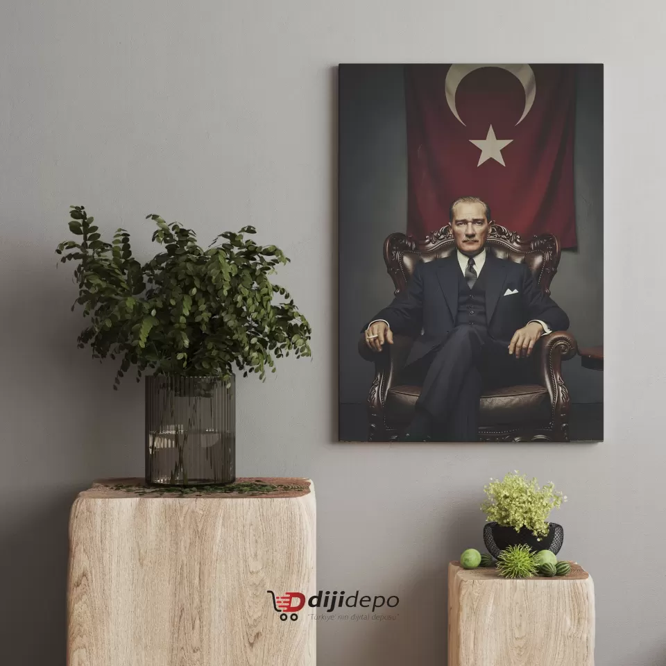 Koltukta Oturan Atatürk Kanvas Tablo