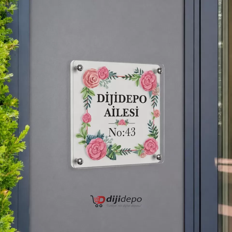 Çiçek Desenli Kapı İsimliği -  Apartman Tabela Seti