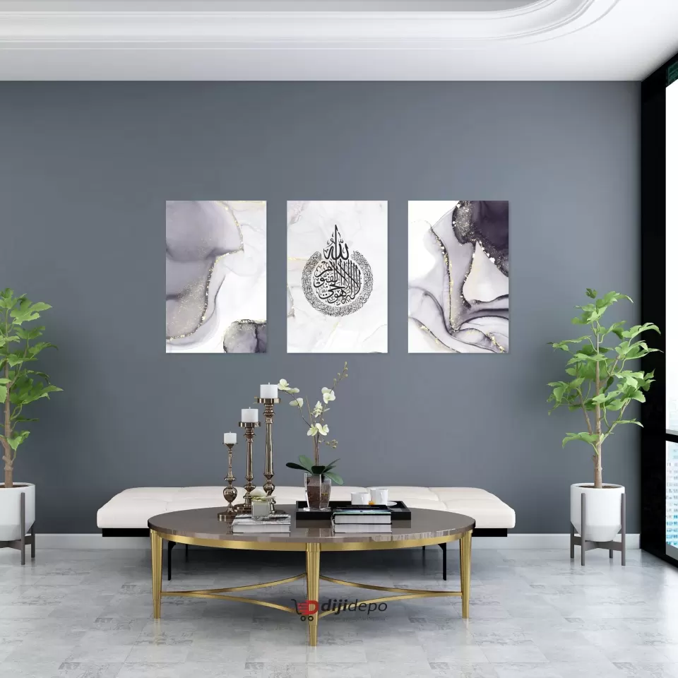 Modern İslami Tablo Seti - Ayet-el Kürsi Yazılı Tablo Seti
