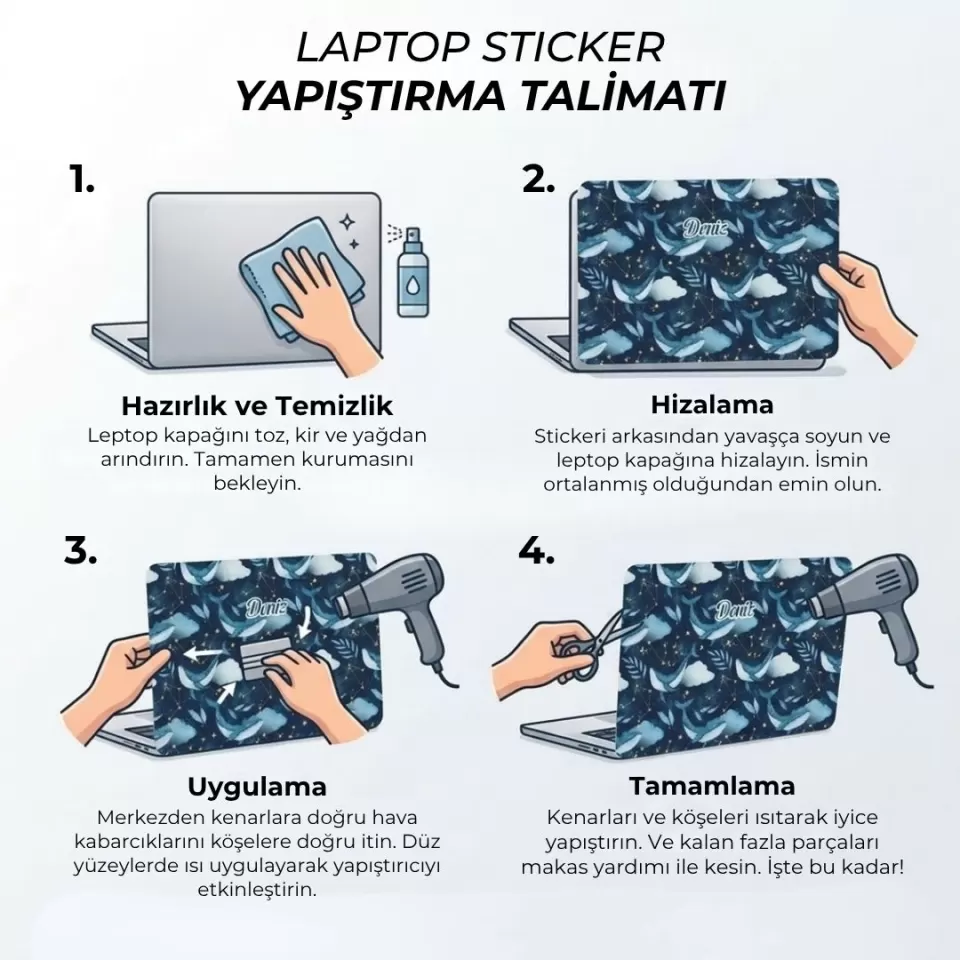 Lacivert Mavi Mermer ve Altın Varak Desenli Laptop Etiketi